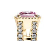 Halo Engagement Ring Setting for Fancy Pink Asscher Cut Center with Wide-Open Pave Split Shank and Prong Head in Yellow Gold