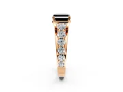 Solitaire Engagement Ring Setting for Fancy Black Asscher Cut Center with Graduated Shared Prongs and Prong Head in Rose Gold