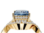 Halo Engagement Ring Setting for Fancy Blue Princess Cut Center with Pave Infinity Twist Band and Prong Head in Yellow Gold