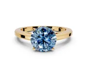 Solitaire Engagement Ring Setting for Fancy Blue Round Cut Center with Flat-Sided Plain Band and Prong Head in Yellow Gold