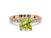 Open Basket Engagement Ring Setting for Fancy Yellow Cushion Cut Center with Pave Band and Prong Head in Rose Gold