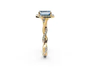 Halo Engagement Ring Setting for Fancy Blue Asscher Cut Center with Twist Band and Prong Head in Yellow Gold