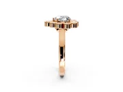 Cluster Halo Engagement Ring Setting for Heart-Shaped Center with Milgrain Bezel Accents and Prong Head in Rose Gold