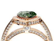 Halo Engagement Ring Setting for Fancy Green Heart-Shaped Center with Framed Halo, Pave Band and Prong Head in Rose Gold