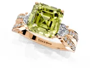 3 Stone Engagement Ring Setting for Fancy Yellow Asscher Cut Center with Pave Twist Band and Prong Head in Rose Gold