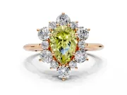 Small-Accent Cluster Halo Engagement Ring Setting for Fancy Yellow Pear-Shaped Center with Plain Band and Prong Head in Rose Gold