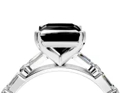 Baguette Engagement Ring Setting for Fancy Black Princess Cut Center with Alternating Bar-Set Band and Prong Head in White Gold