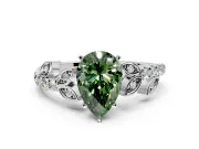 Leaf Motif Engagement Ring Setting for Fancy Green Pear-Shaped Center with Pave Band and Prong Head in Sterling Silver