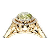 Double Halo Engagement Ring Setting for Fancy Yellow Marquise Center with Narrow Pave Split Shank and Prong Head in Yellow Gold