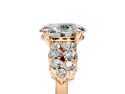Cluster Engagement Ring Setting for Oval Center with 2-Row Shoulder Clusters and Prong Head in Rose Gold