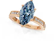 Solitaire Engagement Ring Setting for Fancy Blue Marquise Center with Milgrain-Edged Pave Band and Prong Head in Rose Gold