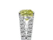 Solitaire Engagement Ring Setting for Fancy Yellow Cushion Cut Center with Pave Split Shank and Prong Head in Platinum