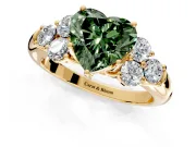 Cluster Engagement Ring Setting for Fancy Green Heart-Shaped Center with Round Cut Accent Frame and Prong Head in Yellow Gold