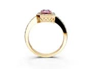 Halo Engagement Ring Setting for Fancy Pink Emerald Cut Center with Heart-Shaped Openwork, Pave Band and Prong Head in Yellow Gold