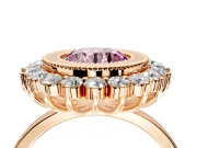 Halo Engagement Ring Setting for Fancy Pink Round Cut Center with Milgrain Bezel Rim, Plain Band and Prong Head in Rose Gold