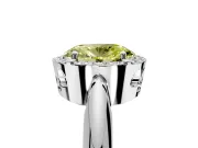 Halo Engagement Ring Setting for Fancy Yellow Oval Center with Tapered Plain Band and Prong Head in Sterling Silver