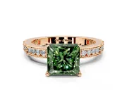 Solitaire Engagement Ring Setting for Fancy Green Princess Cut Center with Milgrain-Edged Pave Band and Prong Head in Rose Gold