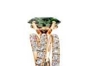 Solitaire Engagement Ring Setting for Fancy Green Oval Center with Woven 3-Strand Pave Band and Prong Head in Rose Gold