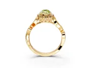 Halo Engagement Ring Setting for Fancy Yellow Marquise Center with Leaf Motif Split Shank and Prong Head in Yellow Gold