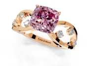 Solitaire Engagement Ring Setting for Fancy Pink Cushion Cut Center with Criss-Cross Accent Band and Prong Head in Rose Gold