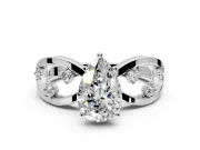 Solitaire Engagement Ring Setting for Pear-Shaped Center with Criss-Cross Accent Band and Prong Head in Platinum