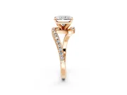 Solitaire Engagement Ring Setting for Radiant Cut Center with Pave Bypass Swirl Band and Prong Head in Rose Gold