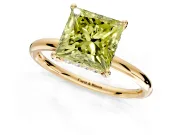 Solitaire Engagement Ring Setting for Fancy Yellow Princess Cut Center with Plain Band, Open Basket and Prong Head in Yellow Gold