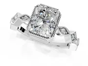 Milgrain Bezel Engagement Ring Setting for Radiant Cut Center with Marquise Stations and Bezel Head in Sterling Silver