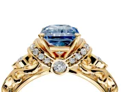Solitaire Engagement Ring Setting for Fancy Blue Radiant Cut Center with Filigree Band and Prong Head in Yellow Gold