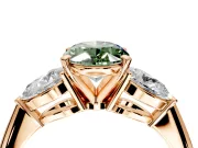 3 Stone Engagement Ring Setting for Fancy Green Oval Center with Large Pear-Shaped Accents and Prong Head in Rose Gold