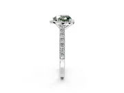 Halo Engagement Ring Setting for Fancy Green Heart-Shaped Center with Full Pave Band and Prong Head in Platinum