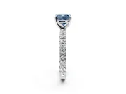 Solitaire Engagement Ring Setting for Fancy Blue Cushion Cut Center with Shared-Prong Accents and Prong Head in White Gold