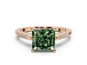 Solitaire Engagement Ring Setting for Fancy Green Princess Cut Center with Channel Accents and Prong Head in Rose Gold