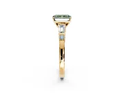 Bar-Set Engagement Ring Setting for Fancy Green Radiant Cut Center with Tapered Baguette Accents and Prong Head in Yellow Gold