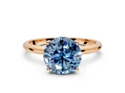 Hidden Halo Engagement Ring Setting for Fancy Blue Round Cut Center with Thin Round-Wire Band and Prong Head in Rose Gold