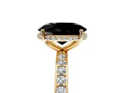 Hidden Halo Engagement Ring Setting for Fancy Black Oval Center with Pave Band and Prong Head in Yellow Gold