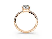 Solitaire Engagement Ring Setting for Round Cut Center with Multi-Row Pave Accents and Basket Head in Rose Gold