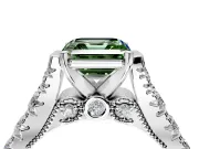 Solitaire Engagement Ring Setting for Fancy Green Asscher Cut Center with Pave Cathedral Shoulders and Prong Head in White Gold