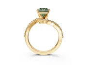 Solitaire Engagement Ring Setting for Fancy Green Princess Cut Center with Pave Bypass Swirl Band and Prong Head in Yellow Gold