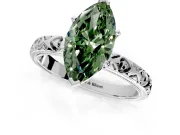Solitaire Engagement Ring Setting for Fancy Green Marquise Center with XO Engraved Band and Prong Head in Platinum