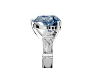 3 Stone Engagement Ring Setting for Fancy Blue Heart-Shaped Center with Tapered Baguettes, Plain Band and Prong Head in White Gold