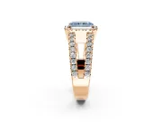 Halo Engagement Ring Setting for Fancy Blue Radiant Cut Center with Wide-Open Pave Split Shank and Prong Head in Rose Gold
