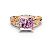 Solitaire Engagement Ring Setting for Fancy Pink Princess Cut Center with Filigree Accent Basket and Prong Head in Rose Gold