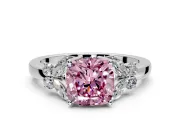 Solitaire Engagement Ring Setting for Fancy Pink Cushion Cut Center with Marquise Flower Shoulders and Prong Head in White Gold