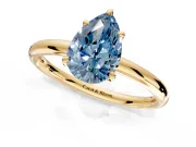 Low-Set Solitaire Engagement Ring Setting for Fancy Blue Pear-Shaped Center with Thin Plain Band and Prong Head in Yellow Gold