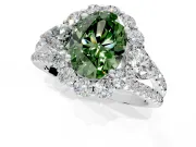 Halo Engagement Ring Setting for Fancy Green Oval Center with Two-Strand Split Shank and Prong Head in White Gold