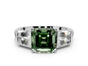 Channel-Set Engagement Ring Setting for Fancy Green Asscher Cut Center with Baguette Band and Prong Head in Platinum