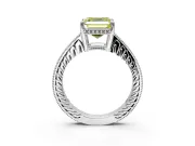 Engraved Engagement Ring Setting for Fancy Yellow Asscher Cut Center with Milgrain Pave Band and Prong Head in Platinum