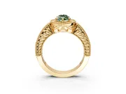 Milgrain Halo Engagement Ring Setting for Fancy Green Marquise Center with Pave Band and Prong Head in Yellow Gold