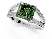 Split Shank Engagement Ring Setting for Fancy Green Princess Cut Center with Pave Split Shank and Prong Head in Platinum
